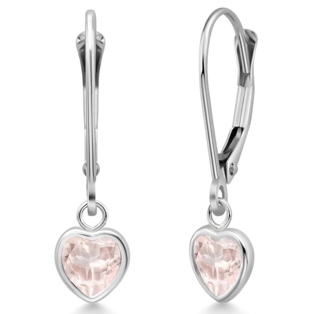 925 Sterling Silver 1.43 Cttw Rose Quartz Heart Leverback Drop Earrings